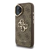 Guess PU 4G Metal Logo Stand Camera Frame dėklas skirtas Apple iPhone 16 rudos spalvos