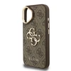 Guess PU 4G Metal Logo Stand Camera Frame dėklas skirtas Apple iPhone 16 rudos spalvos