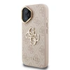 Guess PU 4G Metal Logo Stand Camera Frame dėklas skirtas Apple iPhone 16 rožinės spalvos