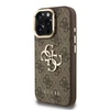 Guess PU 4G Metal Logo Stand Camera Frame dėklas skirtas Apple iPhone 15 Pro rudos spalvos