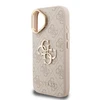 Guess PU 4G Metal Logo Stand Camera Frame dėklas skirtas Apple iPhone 16 rožinės spalvos