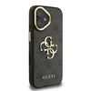 Guess PU 4G Metal Logo Stand Camera Frame dėklas skirtas Apple iPhone 16 juodos spalvos