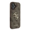 Guess PU 4G Metal Logo Strap dėklas skirtas Apple iPhone 16 rudos spalvos