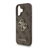 Guess PU 4G Metal Logo Strap dėklas skirtas Apple iPhone 16 rudos spalvos