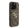 Guess PU 4G Metal Logo Strap dėklas skirtas Apple iPhone 16 Pro rudos spalvos