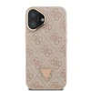 Guess PU 4G Strass Triangle Logo Stand Camera Frame MagSafe dėklas skirtas Apple iPhone 16 rožinės spalvos