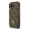 Guess PU 4G Strass Triangle Logo Stand Camera Frame MagSafe dėklas skirtas Apple iPhone 16 rudos spalvos