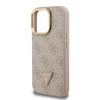 Guess PU 4G Strass Triangle Logo Stand Camera Frame MagSafe dėklas skirtas Apple iPhone 15 Pro Max rožinės spalvos