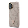 Guess PU 4G Strass Triangle Logo Stand Camera Frame MagSafe dėklas skirtas Apple iPhone 16 rožinės spalvos