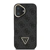 Guess PU 4G Strass Triangle Logo Stand Camera Frame MagSafe dėklas skirtas Apple iPhone 16 juodos spalvos