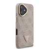 Guess PU 4G Strass Triangle Logo Stand Camera Frame MagSafe dėklas skirtas Apple iPhone 16 rožinės spalvos