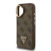 Guess PU 4G Strass Triangle Logo Stand Camera Frame MagSafe dėklas skirtas Apple iPhone 16 rudos spalvos