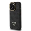 Guess PU 4G Strass Triangle Logo Stand Camera Frame MagSafe dėklas skirtas Apple iPhone 15 Pro Max juodos spalvos