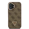 Guess PU 4G Strass Triangle Logo Stand Camera Frame MagSafe dėklas skirtas Apple iPhone 16 rudos spalvos