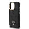 Guess PU 4G Strass Triangle Logo Stand Camera Frame MagSafe dėklas skirtas Apple iPhone 15 Pro Max juodos spalvos