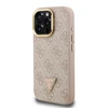 Guess PU 4G Strass Triangle Logo Stand Camera Frame MagSafe dėklas skirtas Apple iPhone 15 Pro Max rožinės spalvos
