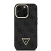 Guess PU 4G Strass Triangle Logo Stand Camera Frame MagSafe dėklas skirtas Apple iPhone 15 Pro Max juodos spalvos