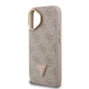 Guess PU 4G Strass Triangle Logo Stand Camera Frame MagSafe dėklas skirtas Apple iPhone 16 rožinės spalvos