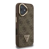 Guess PU 4G Strass Triangle Logo Stand Camera Frame MagSafe dėklas skirtas Apple iPhone 16 rudos spalvos