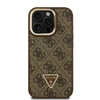 Guess PU 4G Strass Triangle Logo Stand Camera Frame MagSafe dėklas skirtas Apple iPhone 15 Pro Max rudos spalvos