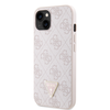 Guess PU 4G Strass Triangle Metal Logo dėklas skirtas Apple iPhone 15 rožinės spalvos