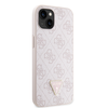 Guess PU 4G Strass Triangle Metal Logo dėklas skirtas Apple iPhone 15 rožinės spalvos