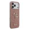 Guess PU Fixed Glitter 4G Metal Logo dėklas skirtas Apple iPhone 17 Pro Max rožinės spalvos