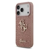 Guess PU Fixed Glitter 4G Metal Logo dėklas skirtas Apple iPhone 17 Pro rožinės spalvos