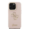 Guess PU Grained 4G Logo Stand Camera Frame dėklas skirtas Apple iPhone 15 Pro rožinės spalvos