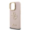 Guess PU Grained 4G Logo Stand Camera Frame dėklas skirtas Apple iPhone 15 Pro rožinės spalvos