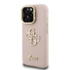 Guess PU Grained 4G Logo Stand Camera Frame dėklas skirtas Apple iPhone 15 Pro rožinės spalvos