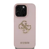 Dėklas Guess PU Grained 4G Metal Logo dėkals tavo Apple iPhone 16 Pro rožinės spalvos
