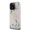 Guess PU Grained Roses 4G Metal Logo dėklas skirtas Apple iPhone 16 Pro rožinės spalvos