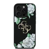 Guess PU Grained Roses 4G Metal Logo dėklas skirtas Apple iPhone 16 Pro juodos spalvos