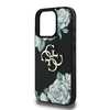 Guess PU Grained Roses 4G Metal Logo dėklas skirtas Apple iPhone 16 Pro juodos spalvos