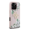 Guess PU Grained Roses 4G Metal Logo dėklas skirtas Apple iPhone 16 Pro rožinės spalvos