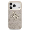 Guess PU Leather 4G Metal Logo Gold Frame dėklas skirtas Apple iPhone 17 Pro rožinės spalvos