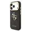 Guess PU Leather 4G Metal Logo Gold Frame dėklas skirtas Apple iPhone 17 Pro juodos spalvos
