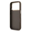 Guess PU Leather 4G Metal Logo aukso spalvos Frame dėklas skirtas Apple iPhone 17 Pro Max rudos spalvos