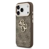 Guess PU Leather 4G Metal Logo Gold Frame dėklas skirtas Apple iPhone 17 Pro Max rudos spalvos