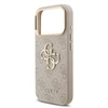 Guess PU Leather 4G Metal Logo Gold Frame dėklas skirtas Apple iPhone 17 Pro rožinės spalvos