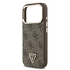 Guess PU Leather 4G Strass Triangle Logo Gold Frame MagSafe dėklas skirtas Apple iPhone 17 Pro rudos spalvos