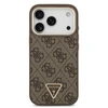 Guess PU Leather 4G Strass Triangle Logo Gold Frame MagSafe dėklas skirtas Apple iPhone 17 Pro rudos spalvos
