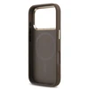 Guess PU Leather 4G Strass Triangle Logo Gold Frame MagSafe dėklas skirtas Apple iPhone 17 Pro rudos spalvos