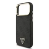 Guess PU Leather 4G Strass Triangle Logo Gold Frame MagSafe dėklas skirtas Apple iPhone 17 Pro Max juodos spalvos