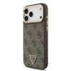 Guess PU Leather 4G Strass Triangle Logo Gold Frame MagSafe dėklas skirtas Apple iPhone 17 Pro Max rudos spalvos