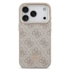 Guess PU Leather 4G Strass Triangle Logo Gold Frame MagSafe dėklas skirtas Apple iPhone 17 Pro rožinės spalvos