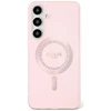 GUESS dėklas skirtas Samsung Galaxy S25 GUHMS25SPFTDTEP (Magnetic IML Rhinestones) rožinės spalvos