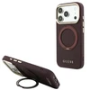 Dėklas Guess Ring Stand 360 Grained Classic Logo MagSafe do iPhone 18 Pro Max / 17 Pro Max bordo spalvos