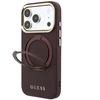 Dėklas Guess Ring Stand 360 Grained Classic Logo MagSafe do iPhone 18 Pro Max / 17 Pro Max bordo spalvos